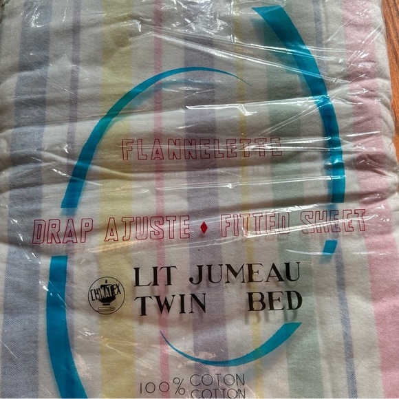 Vintage NWT Flanelette Pastel Rainbow Stripe Fitted Twin Sheet 100% Cotton - Picture 3 of 4